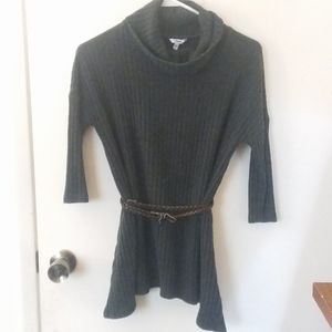 Green knitted cowl neck sweater